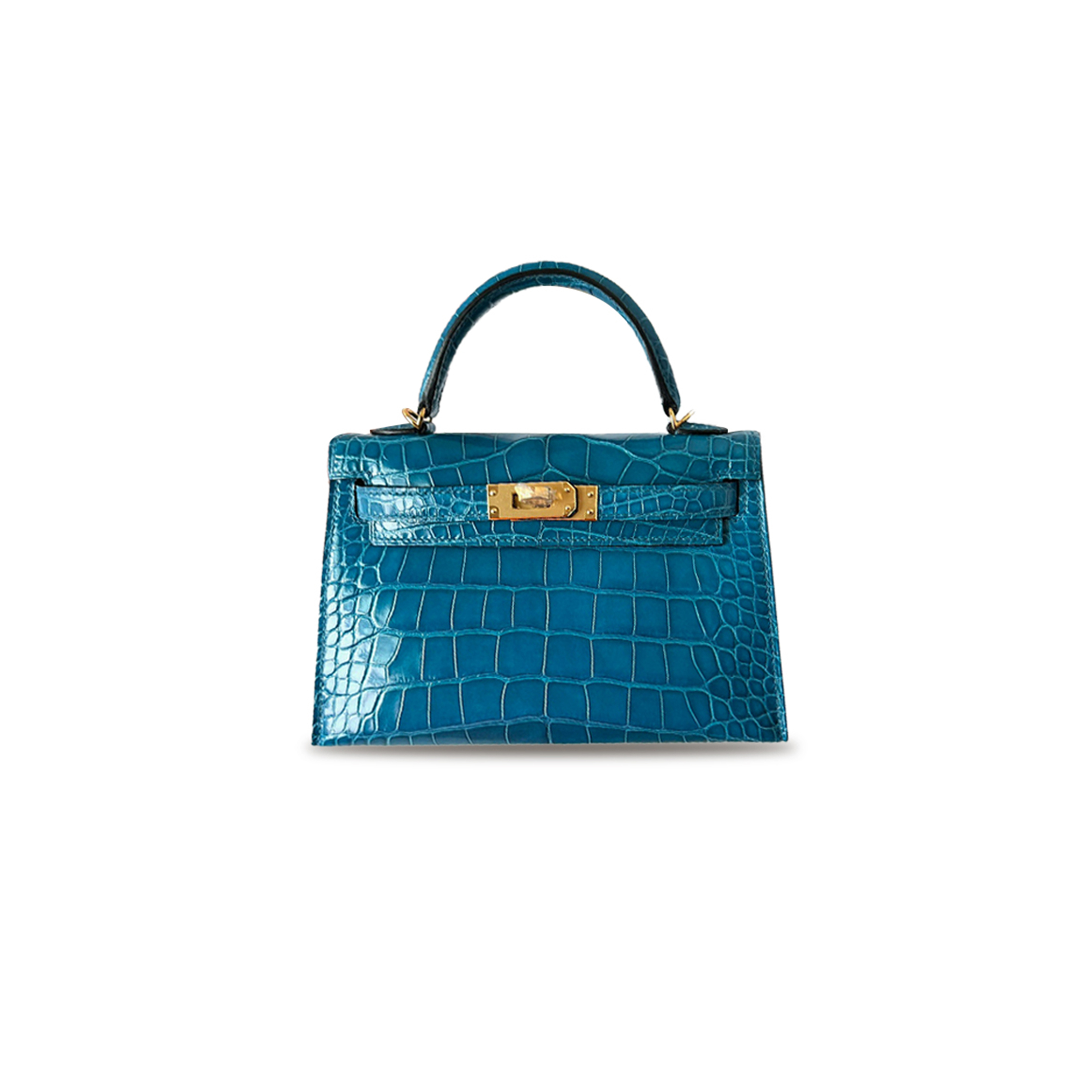 H**mes master mini kelly ii sellier alligator crocodile blue izmir golden hardware (19*12*5.5cm)